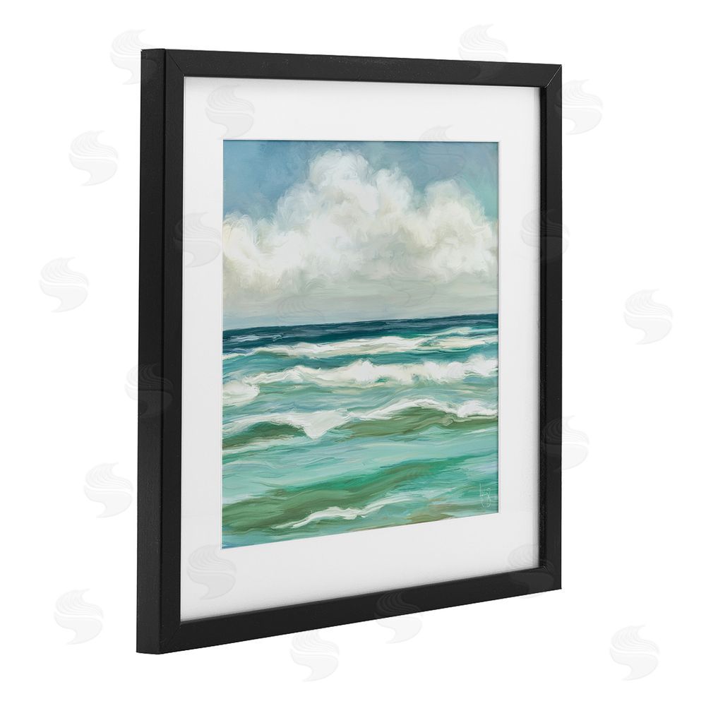 Pam Britton Aqua & Navy Sea Waves Black Framed Print Under Glass Wall Art