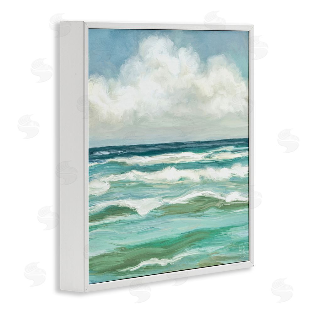 Pam Britton Aqua & Navy Sea Waves White Framed Giclee Wall Art Print