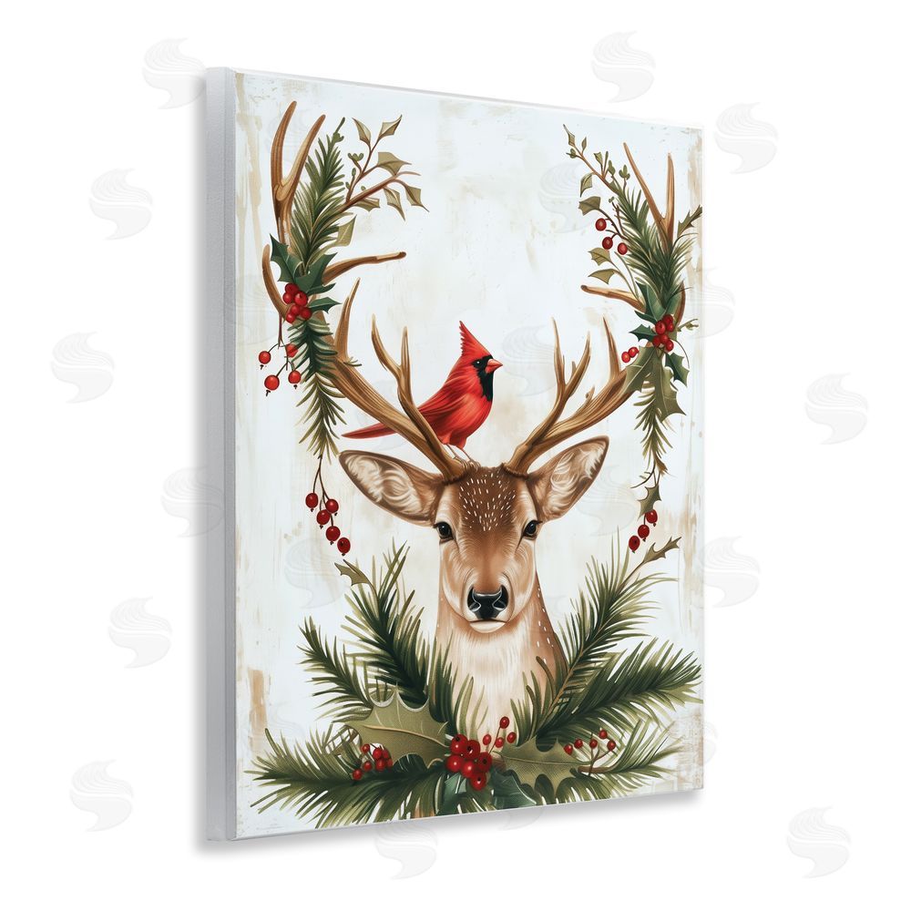 Acorn & Ivory Designs Cardinal & Deer with Festive Flora Wall Plaque Art Print with White Foil Wrap