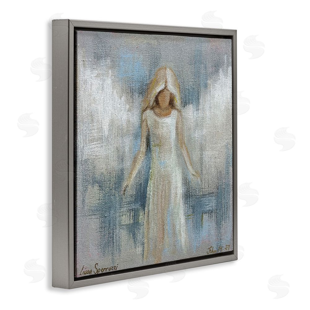 Linda Sperruzzi Ethereal Peace Angel Gray Floating Framed Canvas Wall Art