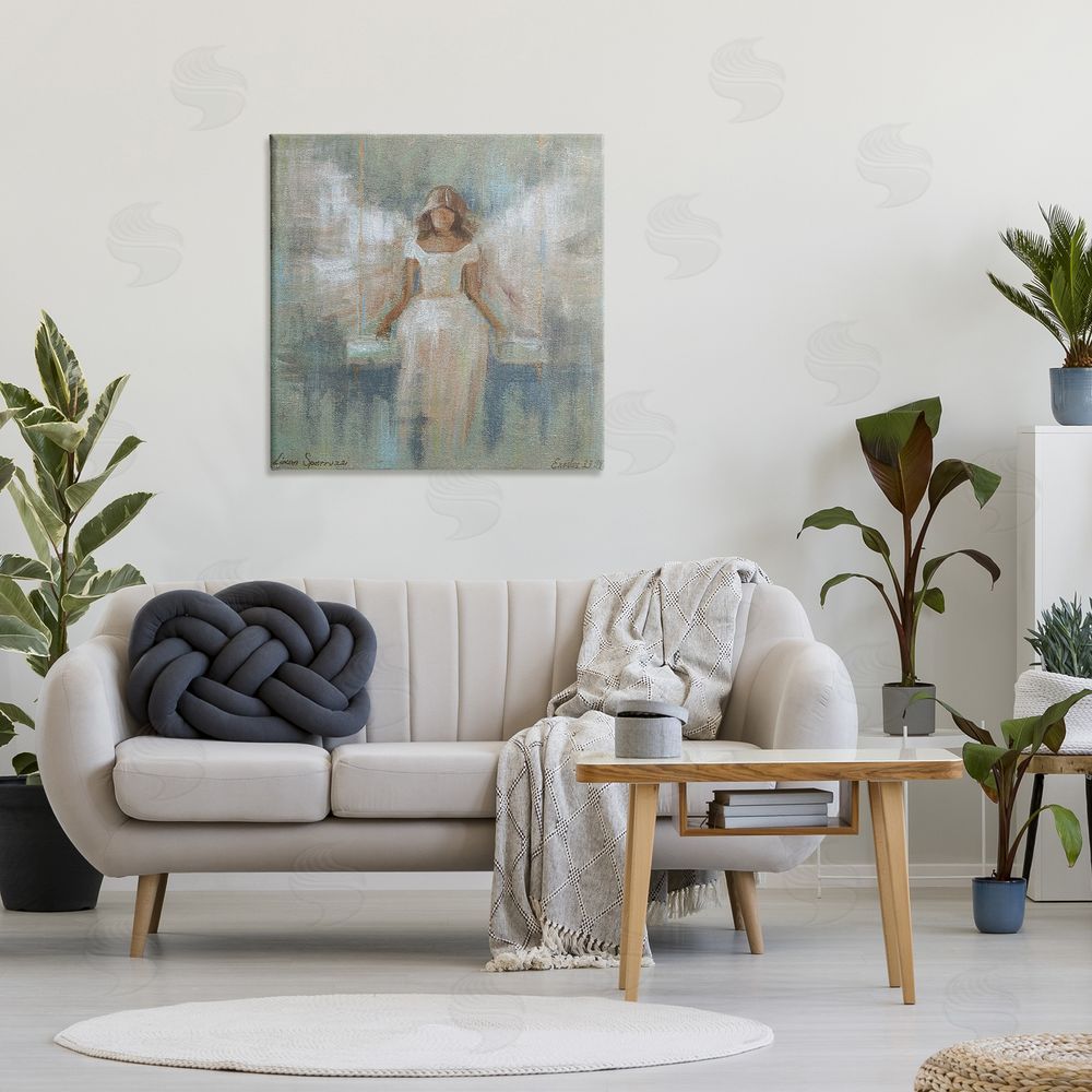 Linda Sperruzzi Dreamlike Restful Angel Stretched Canvas Wall Art in Room