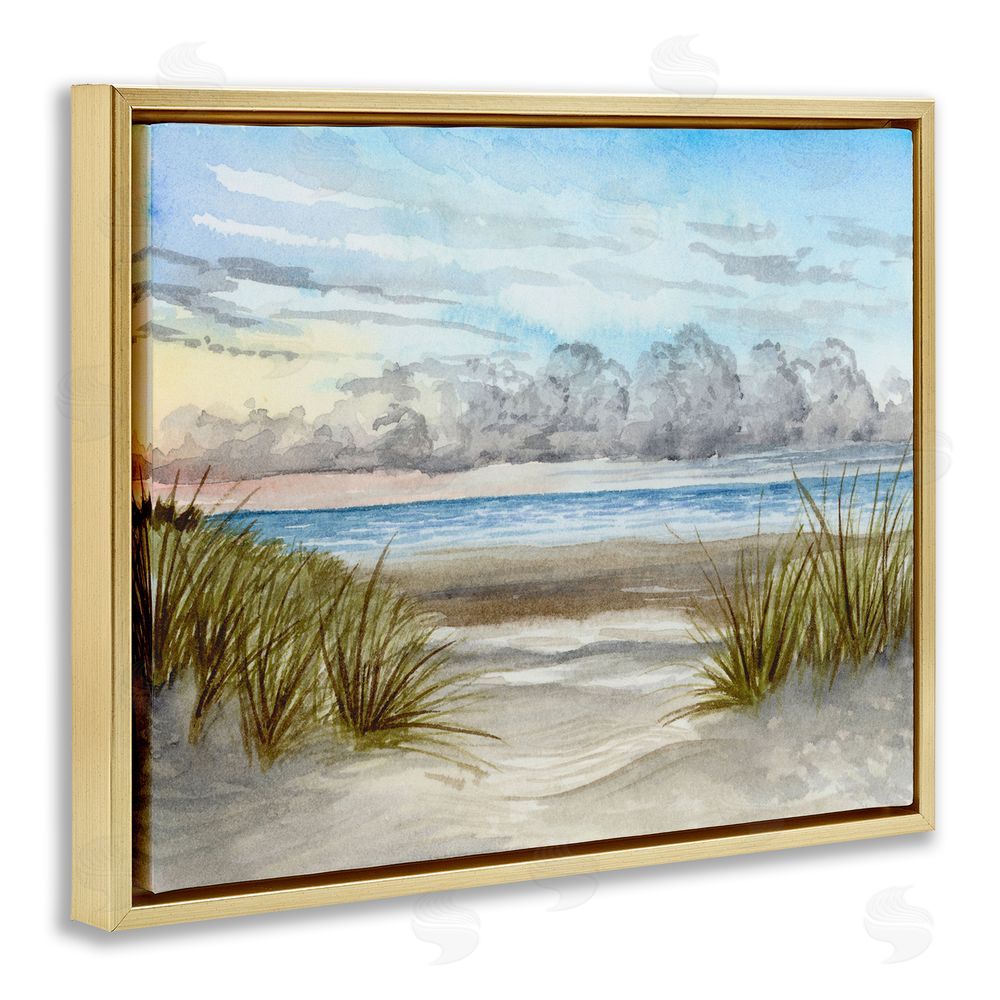 Brett Blumenthal Between The Beach Grasses Gold Floating Frame Canvas Wall Art Print