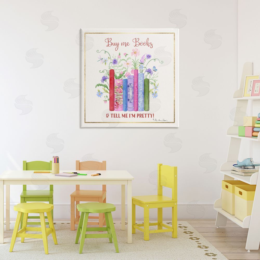 Audrey Jeanne Roberts Buy Me Books Charming Phrase Stretched Canvas Wall Art in Room