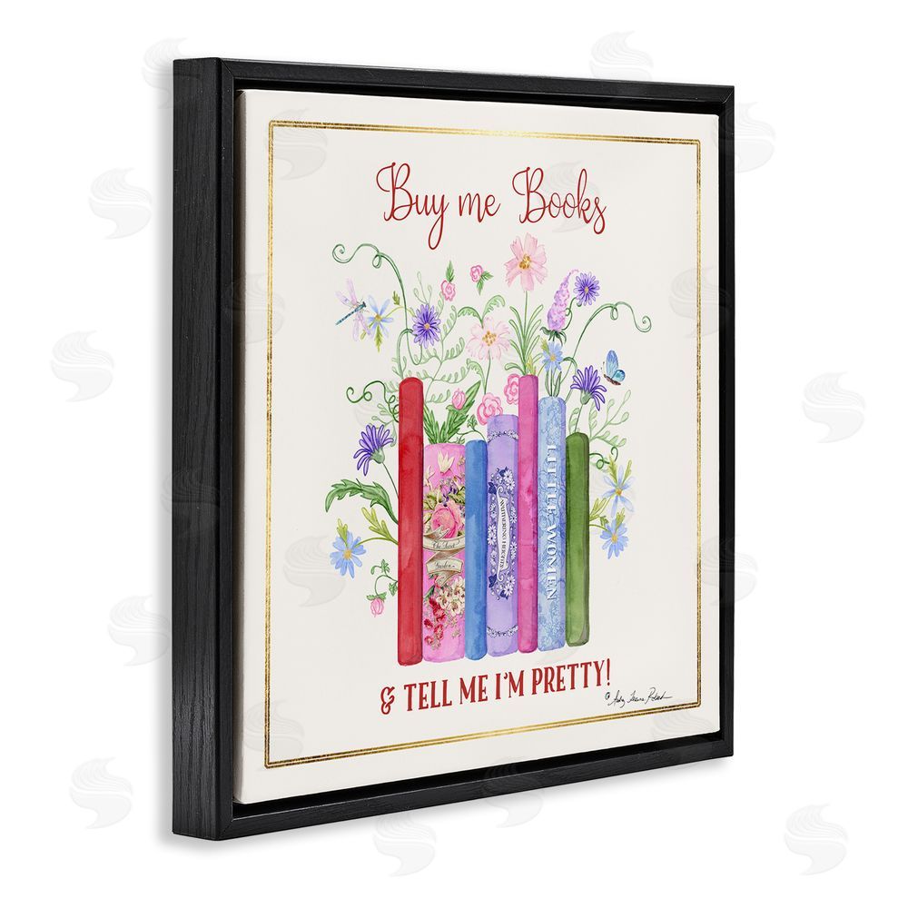 Audrey Jeanne Roberts Buy Me Books Charming Phrase Black Floating Frame Canvas Wall Art Print