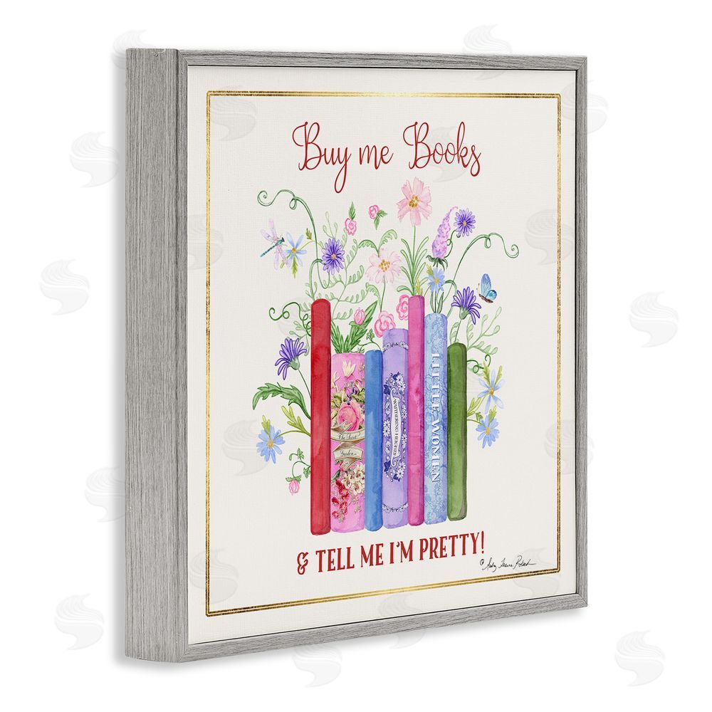 Audrey Jeanne Roberts Buy Me Books Charming Phrase Gray Framed Giclee Wall Art Print