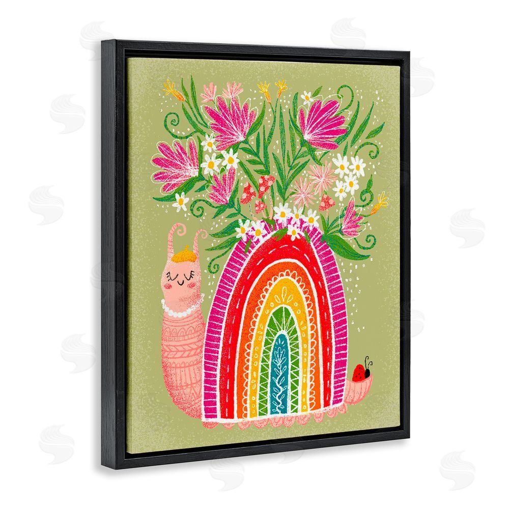 Emiko Rainbow Blooming Rainbow Snail Black Floating Frame Canvas Wall Art Print