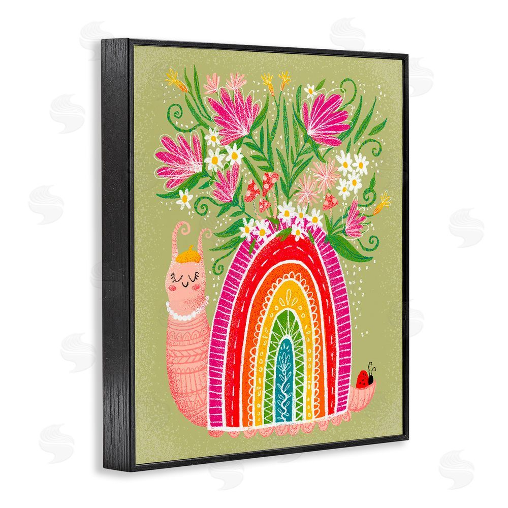 Emiko Rainbow Blooming Rainbow Snail Black Framed Giclee Wall Art Print