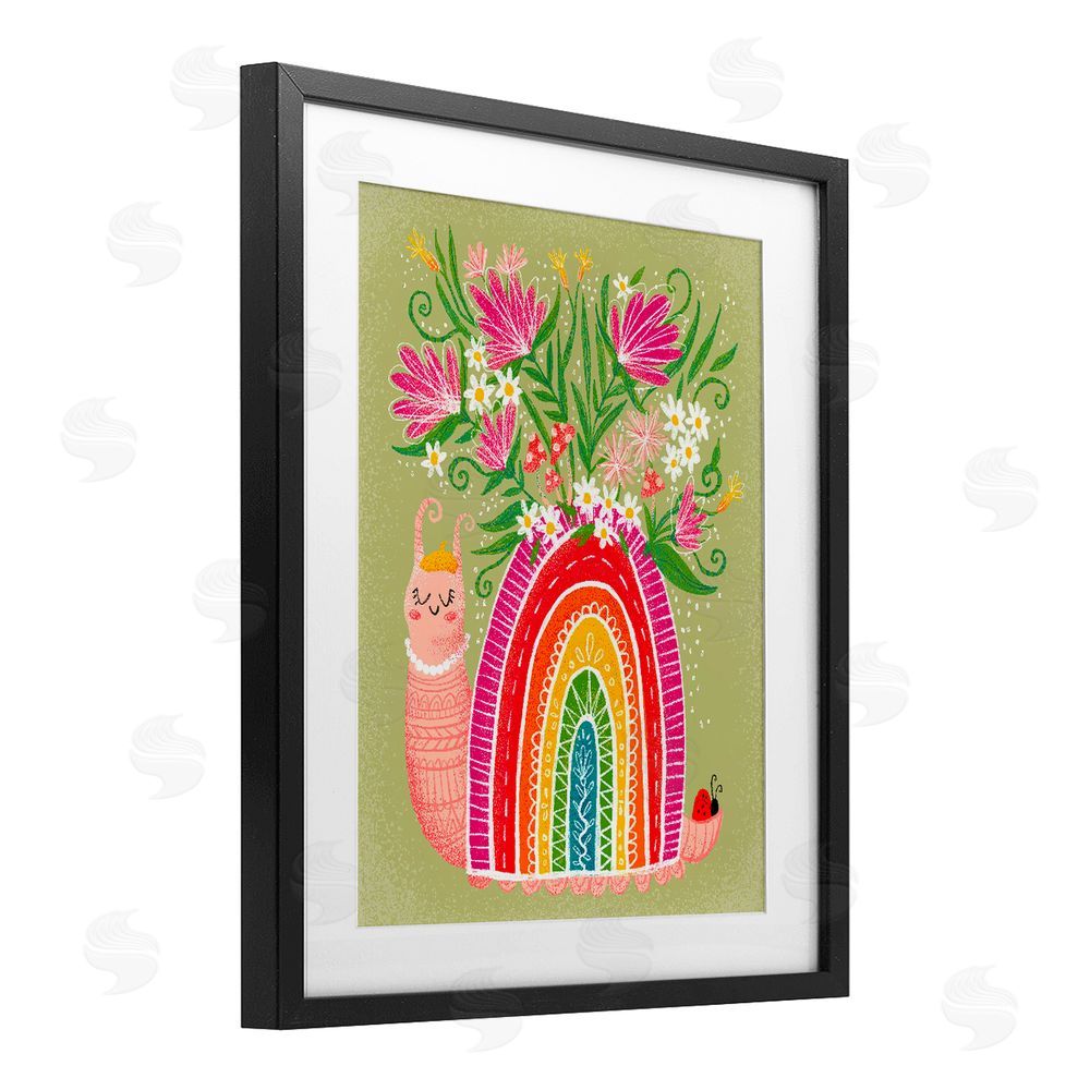 Emiko Rainbow Blooming Rainbow Snail Black Framed Print Under Glass Wall Art