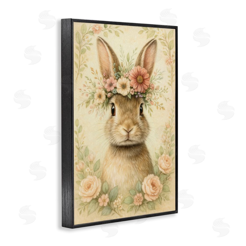 Kelley Parker Blossom Crowned Bunny Black Framed Giclee Wall Art Print