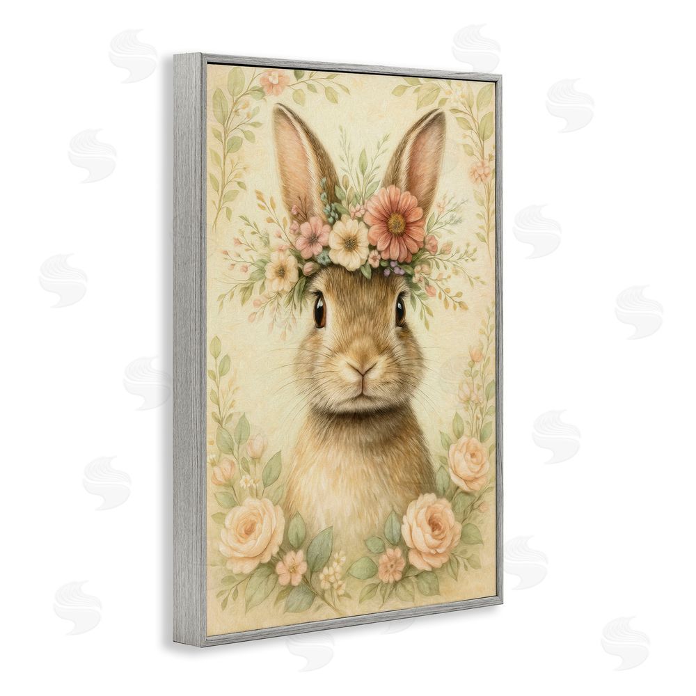 Kelley Parker Blossom Crowned Bunny Gray Framed Giclee Wall Art Print