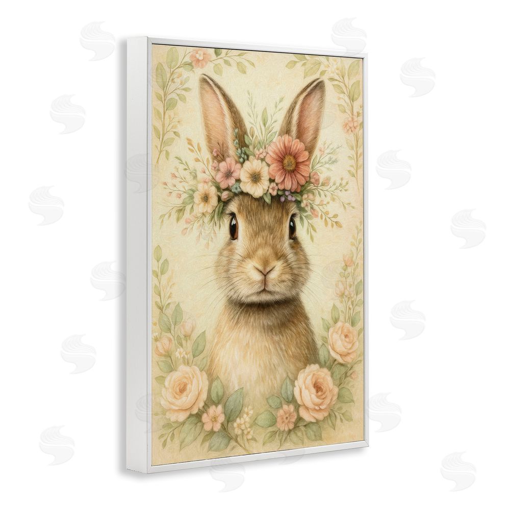 Kelley Parker Blossom Crowned Bunny White Framed Giclee Wall Art Print