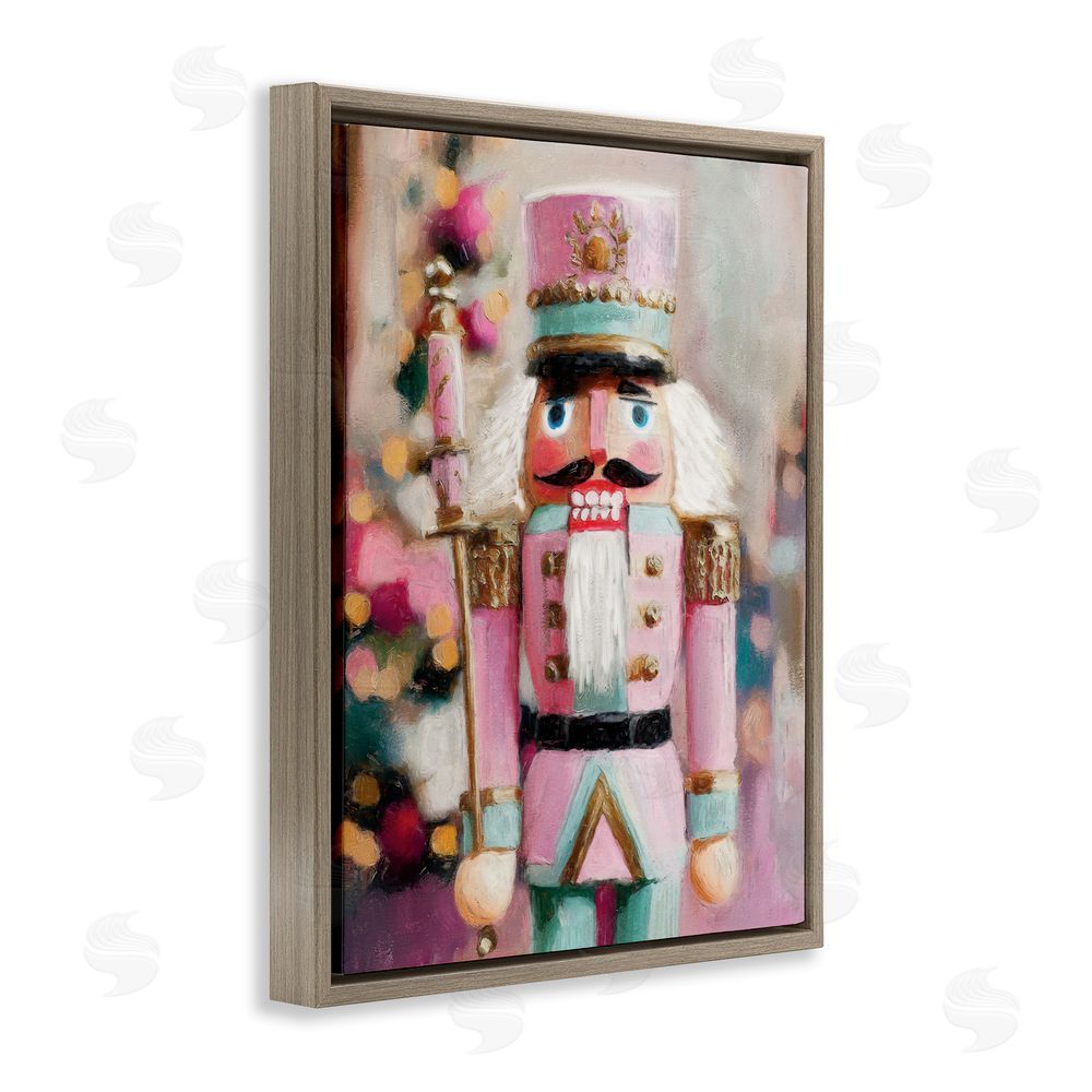 Nina Blue Blush Pink Nutcracker Brown Floating Frame Canvas Wall Art Print