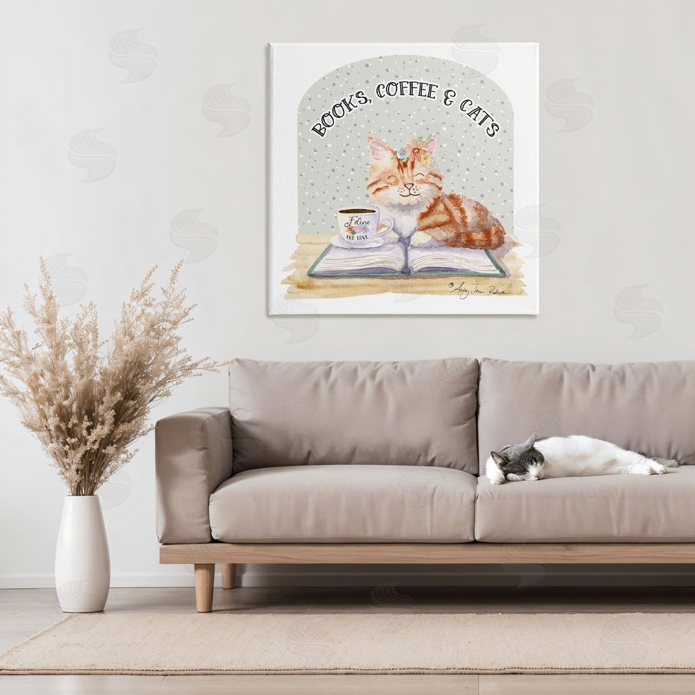 Audrey Jeanne Roberts Books Coffee & Cats Stretched Canvas Wall Art in Room