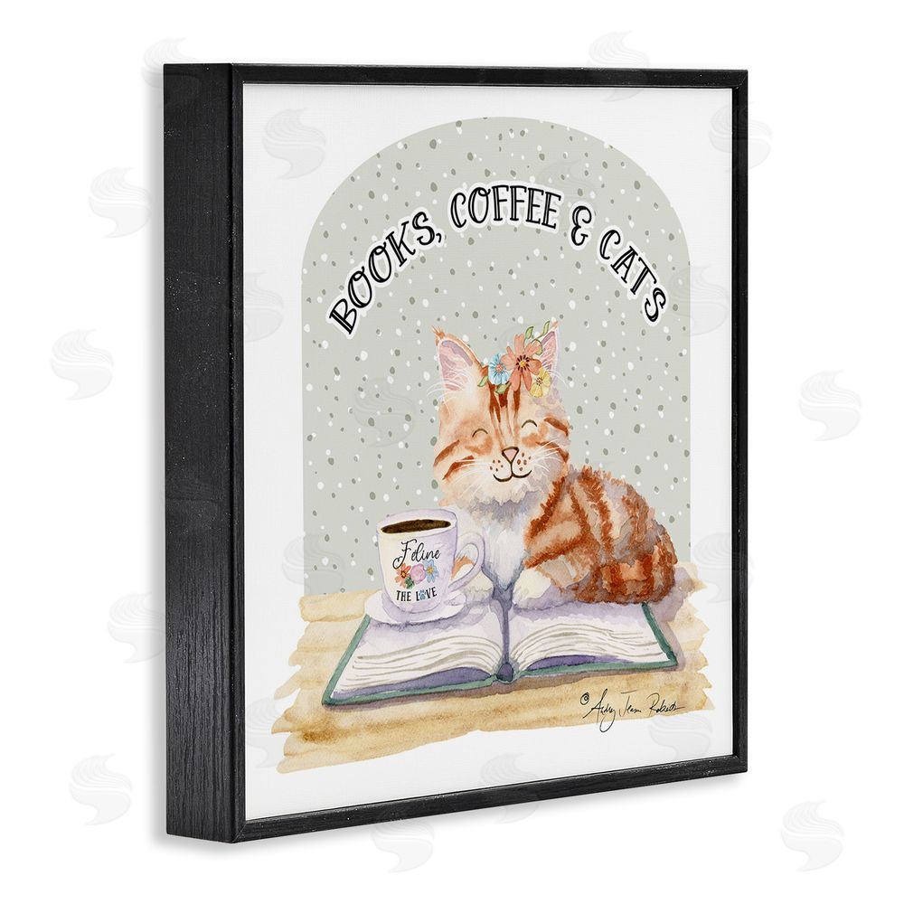 Audrey Jeanne Roberts Books Coffee & Cats Black Framed Giclee Wall Art Print