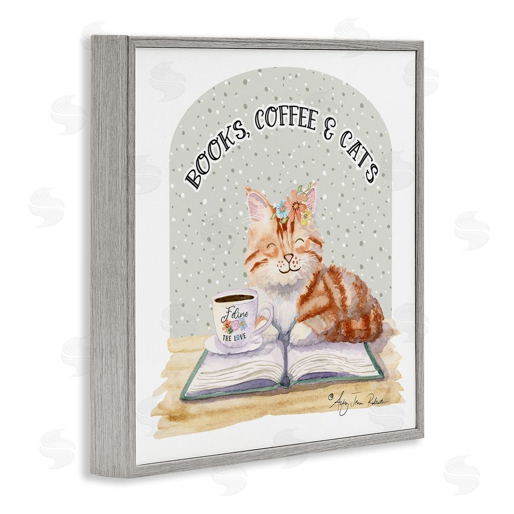 Audrey Jeanne Roberts Books Coffee & Cats Gray Framed Giclee Wall Art Print