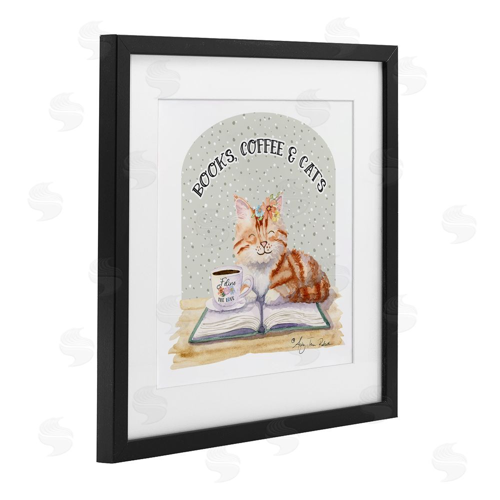 Audrey Jeanne Roberts Books Coffee & Cats Black Framed Print Under Glass Wall Art