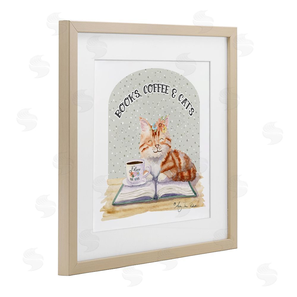 Audrey Jeanne Roberts Books Coffee & Cats Brown Framed Print Under Glass Wall Art