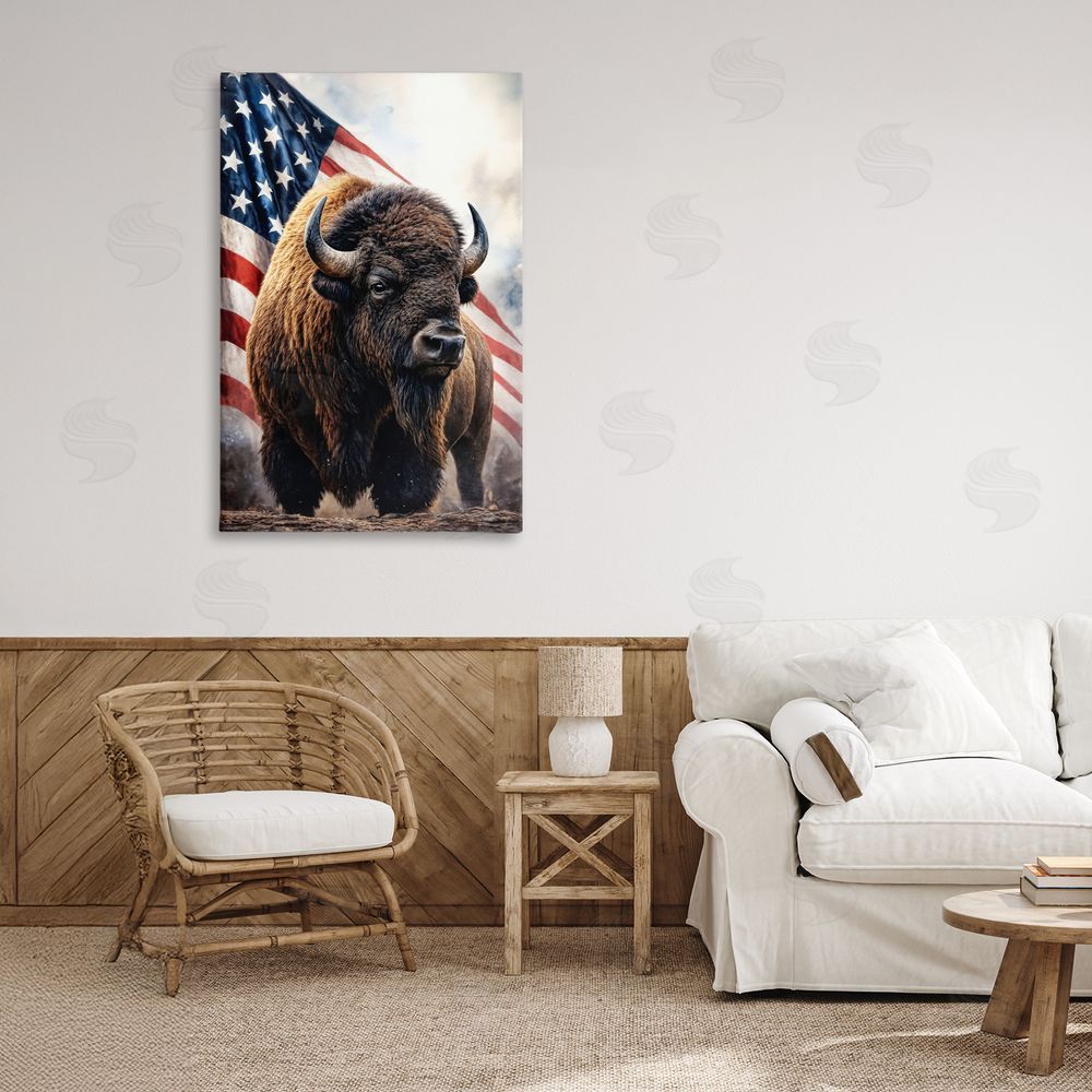 Kelley Parker Bison with American Flag