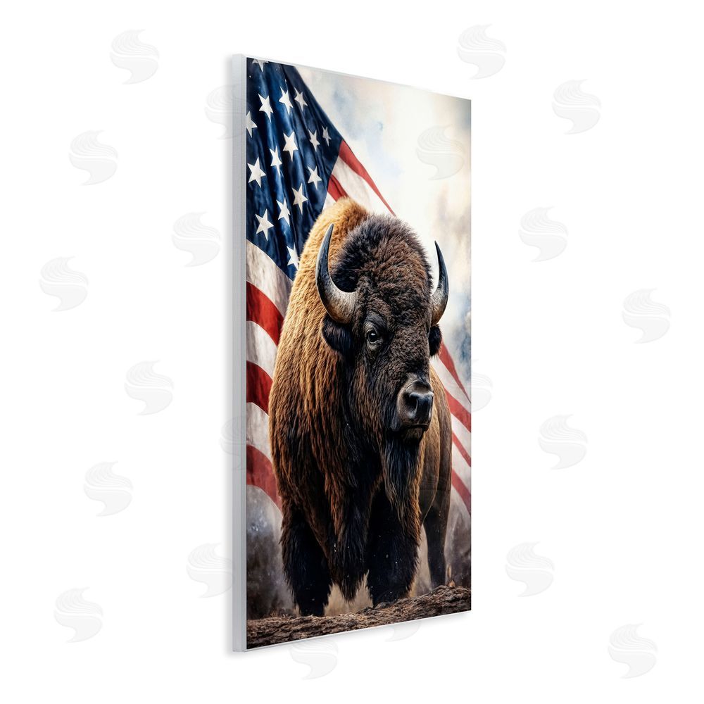 Kelley Parker Bison with American Flag Wooden Wall Plaque Art Print