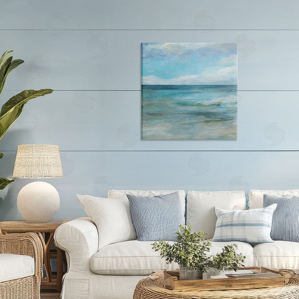 Carol Robinson Aqua Seascape Tranquility Stretched Canvas Wall Art Print in Room
