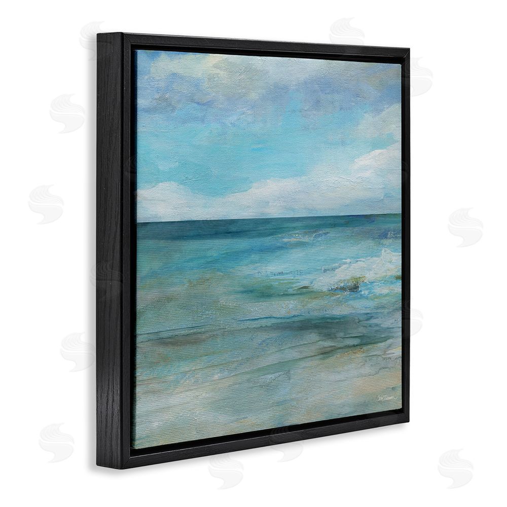 Carol Robinson Aqua Seascape Tranquility Black Floating Frame Stretched Canvas Wall Art Print