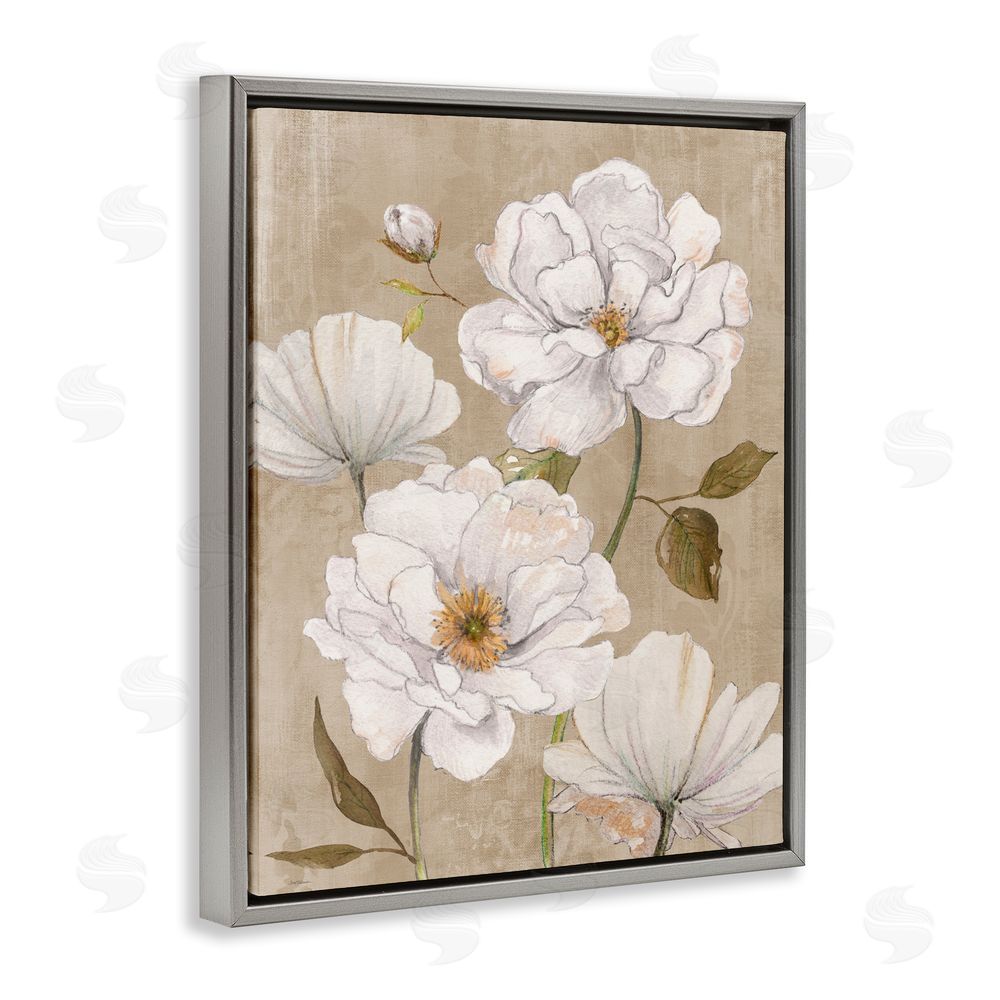 Carol Robinson Rustic Magnolia Blooms Gray Floating Framed Canvas Wall Art Print