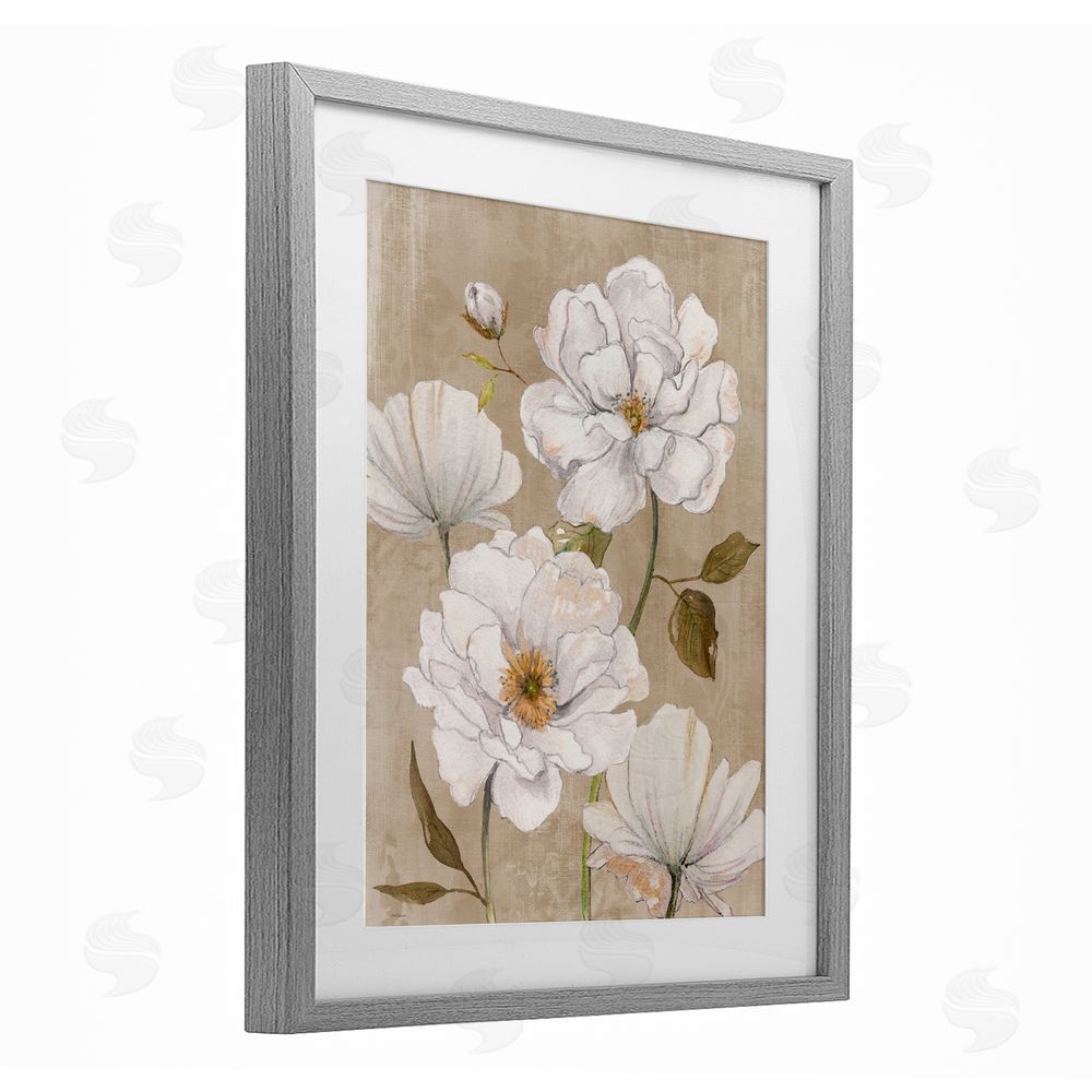 Carol Robinson Rustic Magnolia Blooms Gray Framed Print Under Glass with White Mat Wall Art