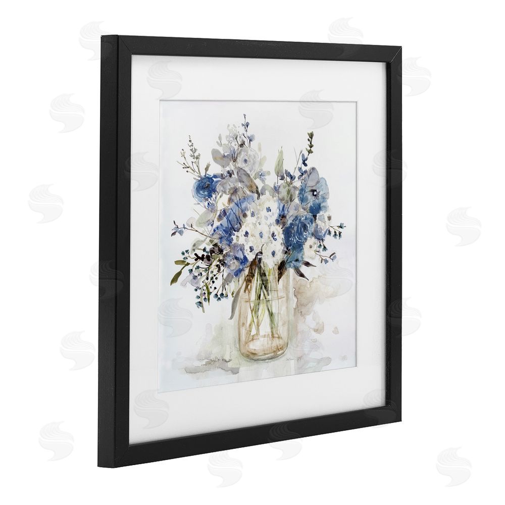 Carol Robinson Blue & White Spring Flowers Black Framed Print Under Glass with Matting Wall Art