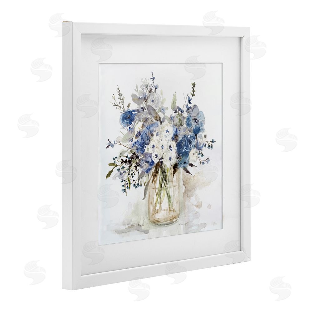 Carol Robinson Blue & White Spring Flowers White Framed Print Under Glass with Matting Wall Art