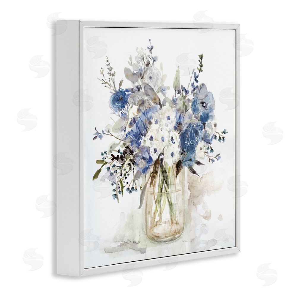 Carol Robinson Blue & White Spring Flowers White Framed Giclee Wall Art Print