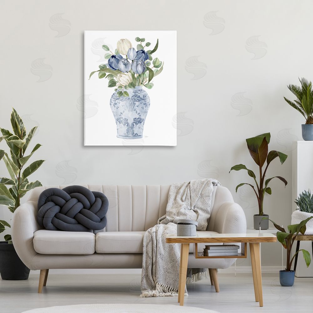 Livi Finn Tulips & Leaves Vase Stretched Canvas on Wall