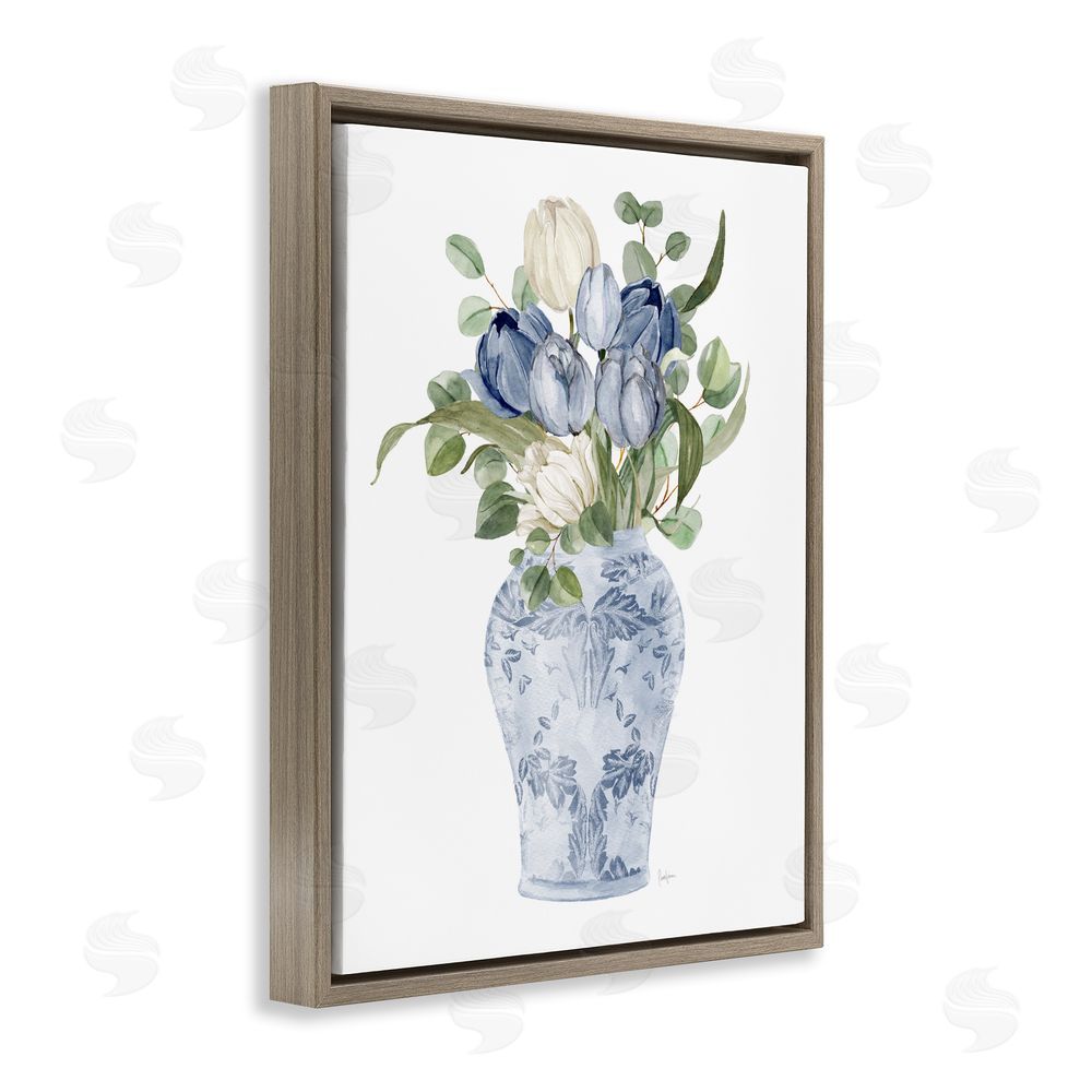 Livi Finn Tulips & Leaves Vase Brown Floating Framed Canvas Wall Art Print