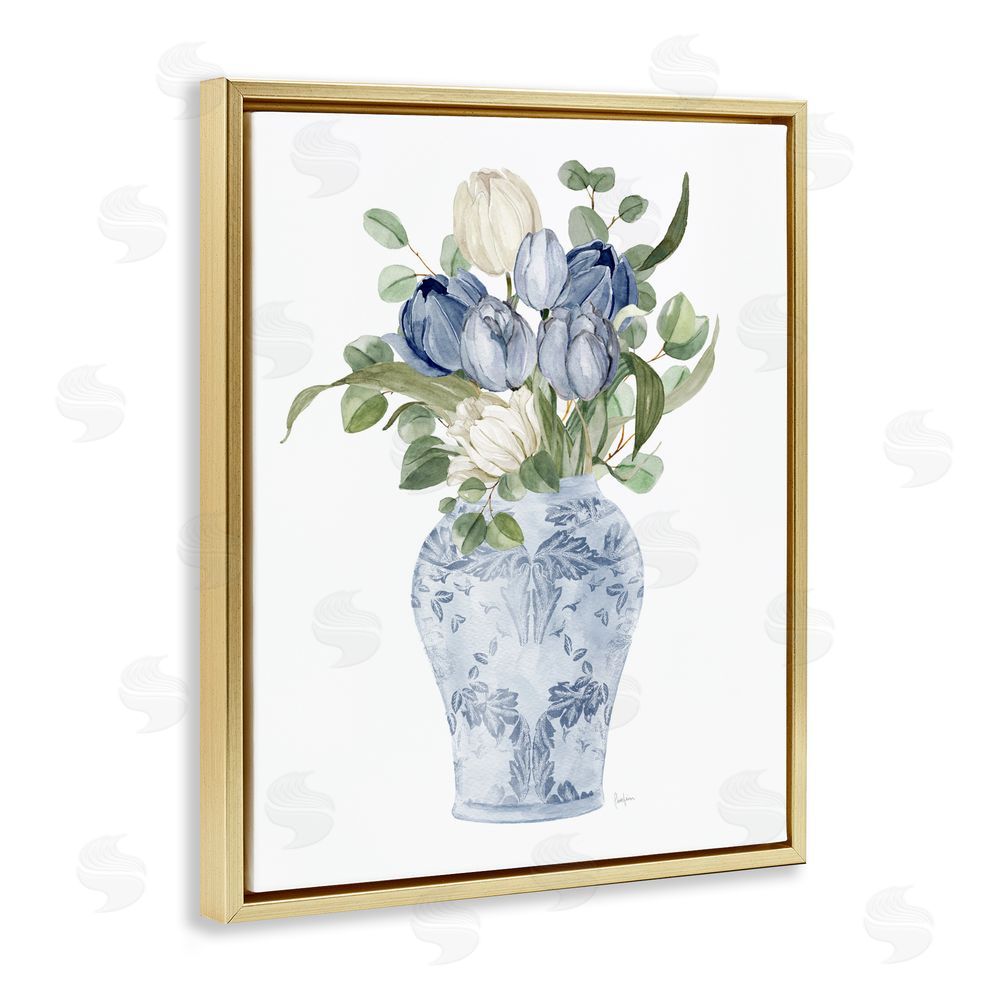 Livi Finn Tulips & Leaves Vase Gold Floating Framed Canvas Wall Art Print