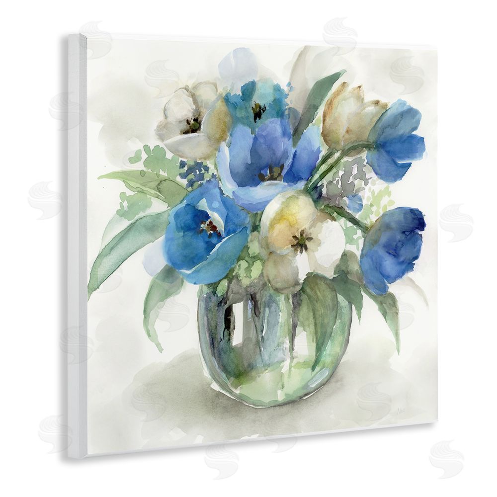 Nan Blue Tinted Flower Pot Wall Plaque Art Print with White Foil Wrap