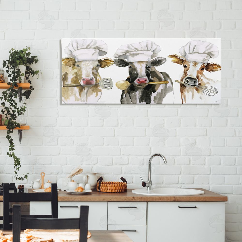 Nan Cow Chefs with Utensils Stretched Canvas Wall Art in Room
