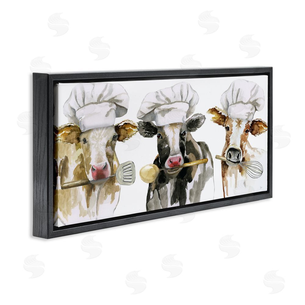Nan Cow Chefs with Utensils Black Floating Frame Canvas Wall Art Print