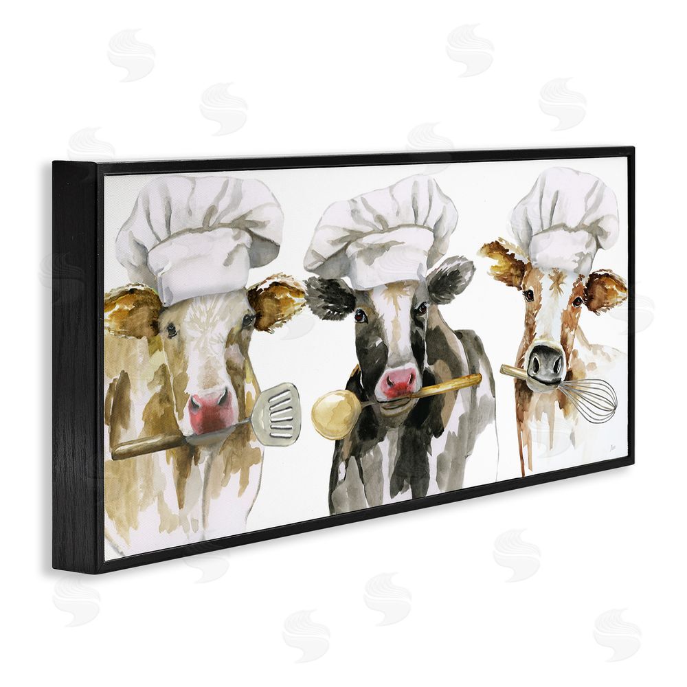 Nan Cow Chefs with Utensils Black Framed Giclee Wall Art Print