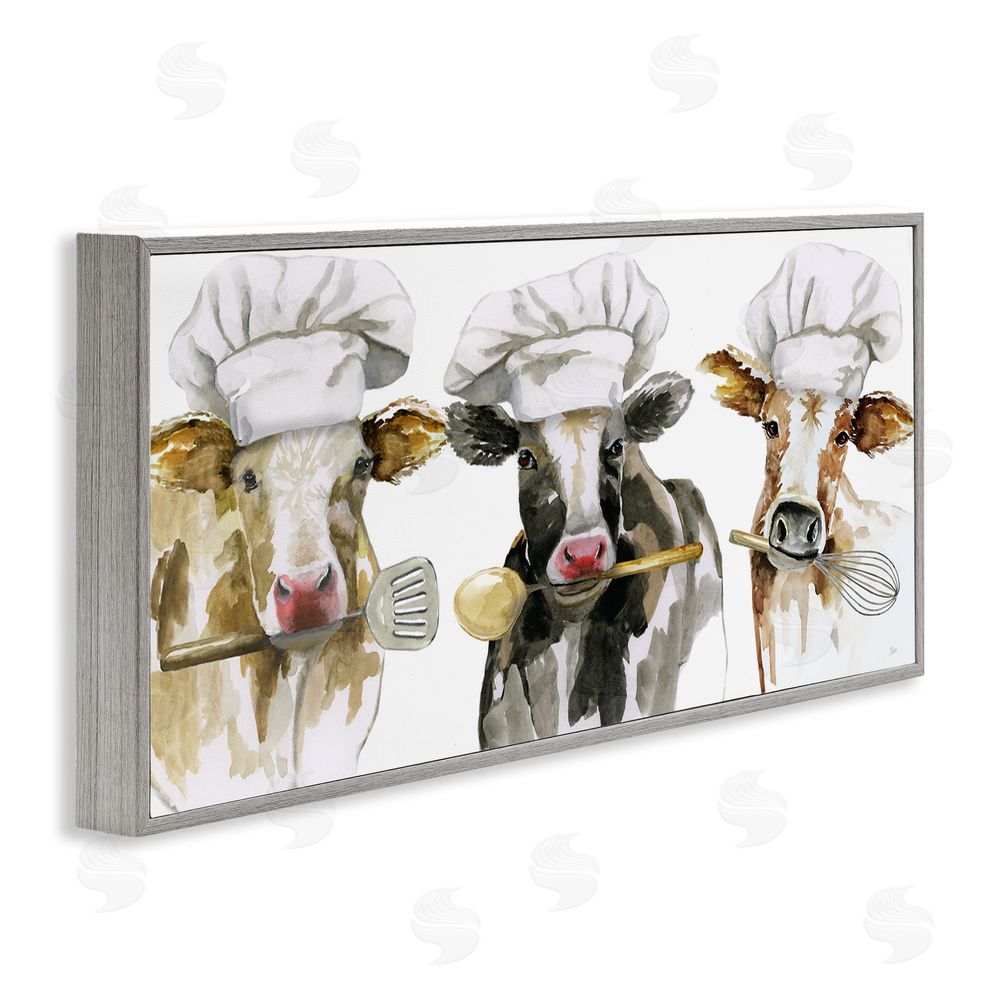 Nan Cow Chefs with Utensils Gray Framed Giclee Wall Art Print