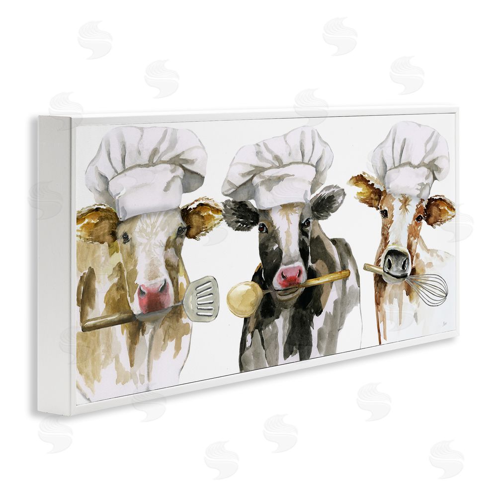 Nan Cow Chefs with Utensils White Framed Giclee Wall Art Print