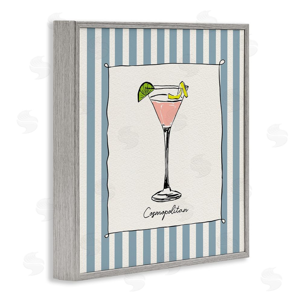 Susan Jill Cosmopolitan Summer Stripes Gray Framed Giclee Wall Art Print