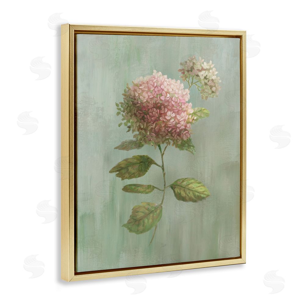 Nan Vintage Hydrangea Bushel Gold Floating Framed Canvas Wall Art Print