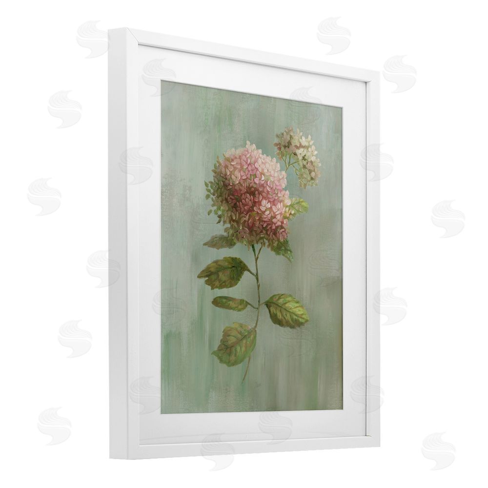 Nan Vintage Hydrangea Bushel White Framed Print Under Glass with White Mat Wall Art