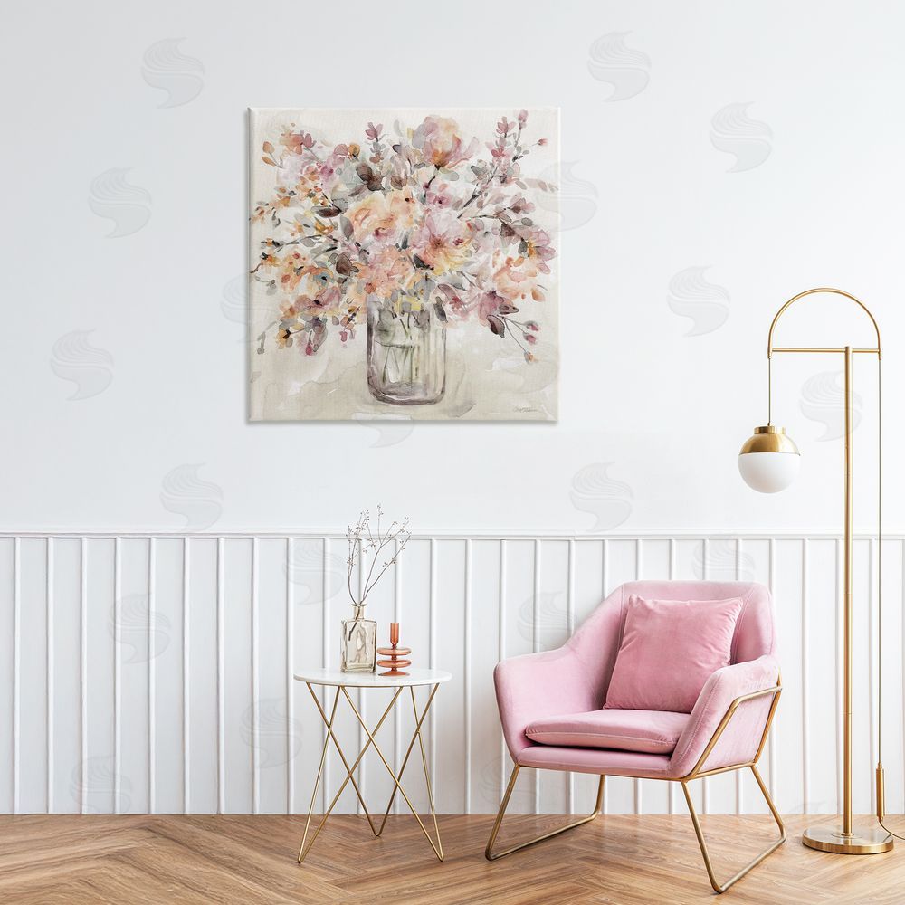 Carol Robinson Fluid Petals Watercolor Bouquet Stretched Canvas Wall Art in Room
