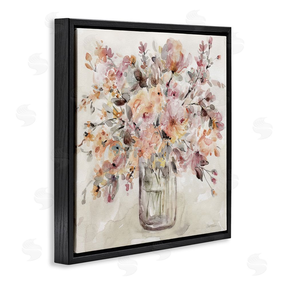 Carol Robinson Fluid Petals Watercolor Bouquet Black Floating Framed Canvas Wall Art