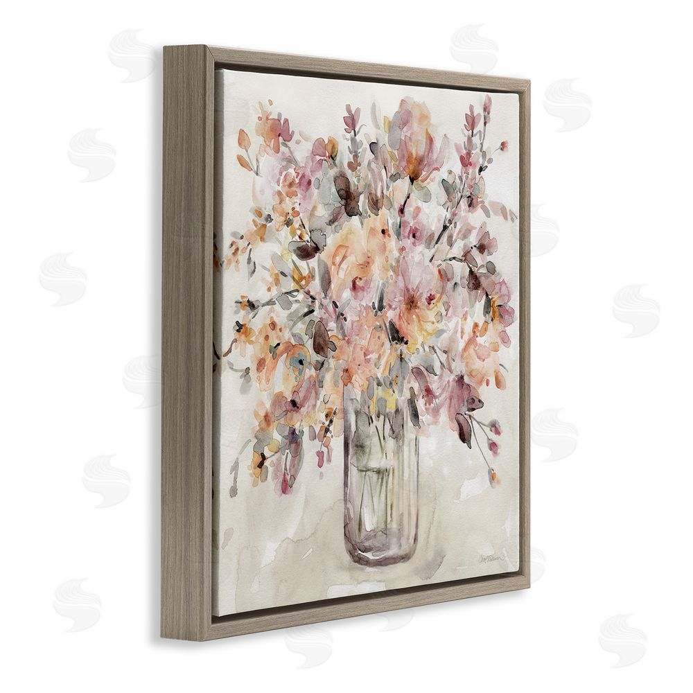 Carol Robinson Fluid Petals Watercolor Bouquet Brown Floating Framed Canvas Wall Art