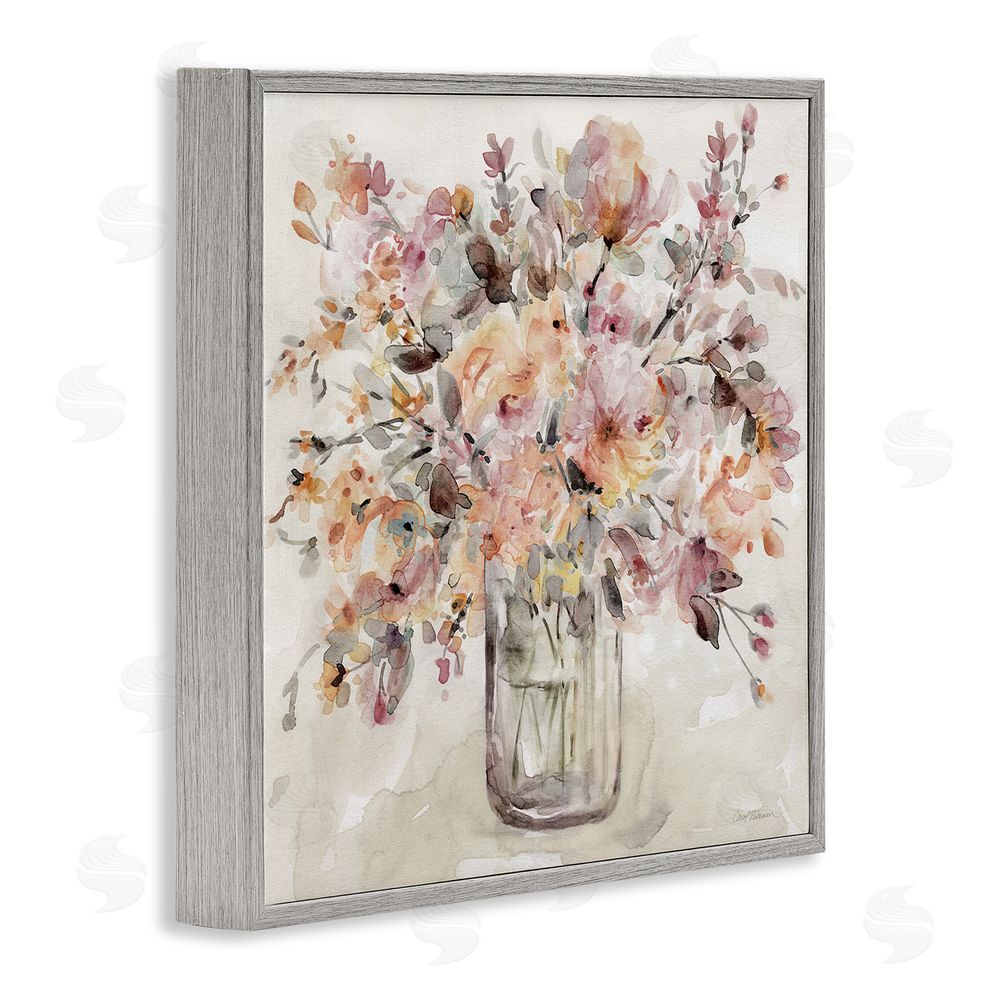 Carol Robinson Fluid Petals Watercolor Bouquet Gray Framed Giclee Wall Art