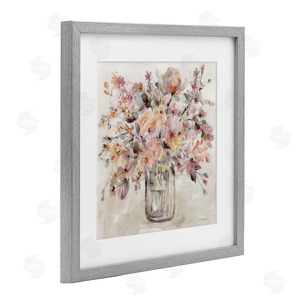 Carol Robinson Fluid Petals Watercolor Bouquet Gray Framed Print Under Glass Wall Art
