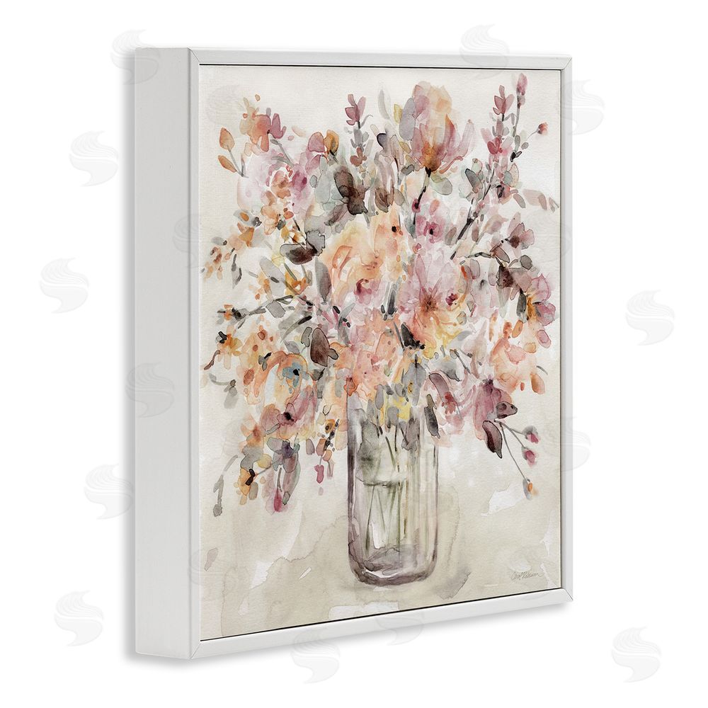 Carol Robinson Fluid Petals Watercolor Bouquet White Framed Giclee Wall Art
