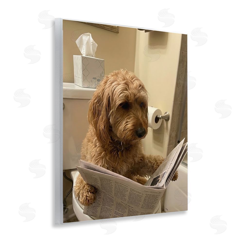 Abigail Walker Dog & Paper on Toilet Wall Plaque with Fixed Lithograph Print