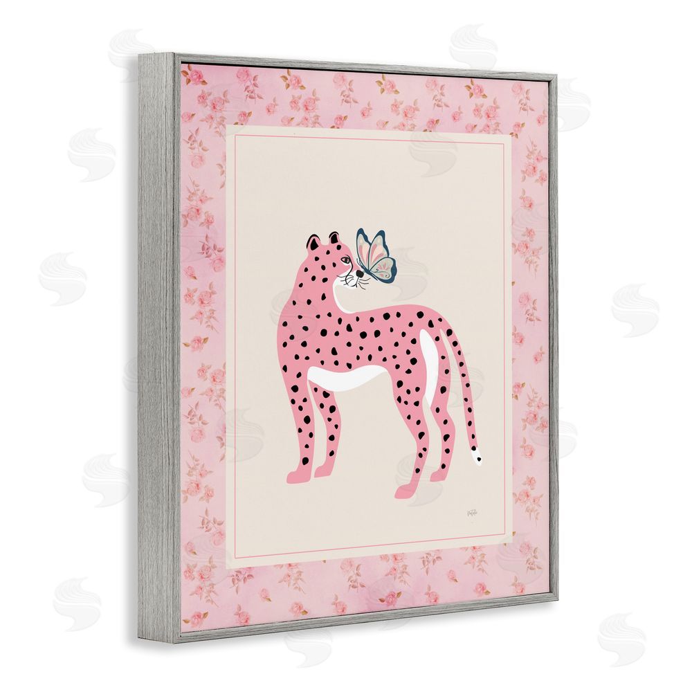 Natalie Carpentieri Cheetah & Butterfly Friendship Gray Framed Giclee Wall Art Print